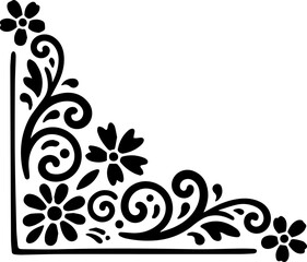 Elegant black and white floral corner ornament with swirling vines and blossoms, adding a touch of classic beauty to invitations and designs. © Muhammad