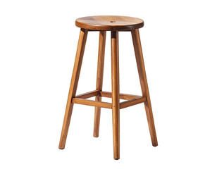 Simple wooden bar stool with round seat and four legs, on black