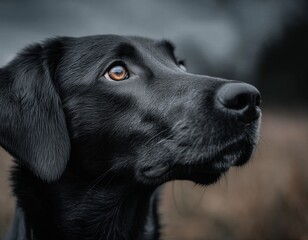 Primer plano del rostro de un labrador negro con una mirada penetrante.