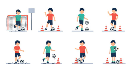 Boy practicing soccer skills with cones © Pandaman1102