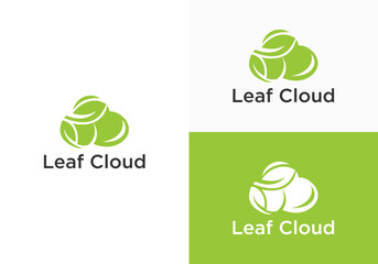 cloud and green leaf vector design template, cloud logo design with green leaf vector