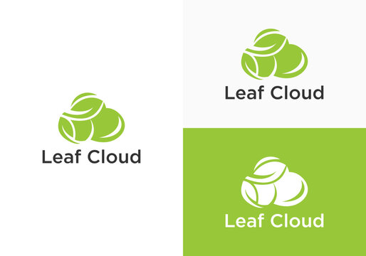 cloud and green leaf vector design template, cloud logo design with green leaf vector