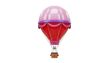 Pink and Red Hot Air Balloon with Basket