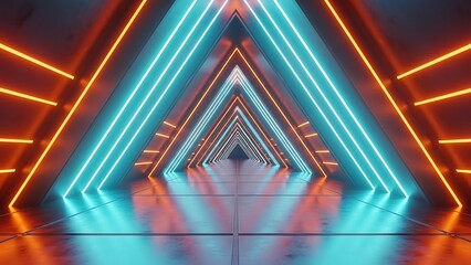 Fototapeta premium Futuristic neon lit tunnel with blue and orange lights 1