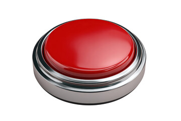 Shiny Red Round Button with Silver Metal Rim on Black Background metallic