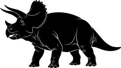 Fototapeta premium Ceratopsian triceratops dinosaur, walking with three facial horns and large bony frill, detailed vector illustration.