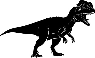 Fototapeta premium Dilophosaurus dinosaur silhouette roaring with open mouth and head crests side view