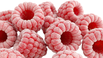 Close-up macro shot of frosted raspberries