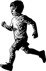 Fototapeta premium Active Young Boy Running and Exercising in an Artistic Cross Hatched Sketch Style