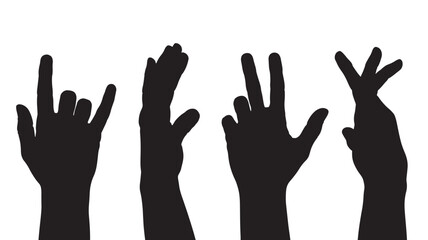 Obraz premium Silhouette of Hands in Various Gestures in Dark Minimalist Style with High Contrast Lighting on White Background for Sign Language