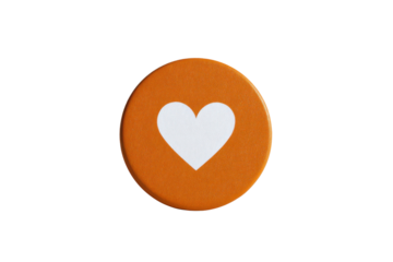 White heart symbol on textured orange circle against black background image