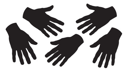 Fototapeta premium Black gloves in various gestures in minimalist silhouette style on white background for protection and safety