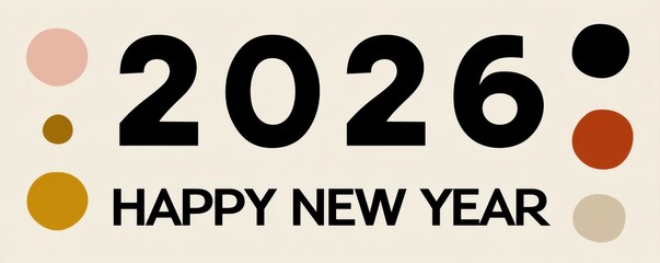 Minimalist 2026 New Year logo with Happy New Year text and colorful dots design