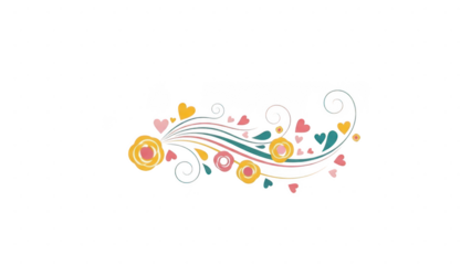 Floral swirl flourish with hearts and flowers isolated on transparent background