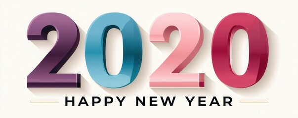 Colorful 2020 Happy New Year graphic with bold multicolor numbers and festive celebration theme