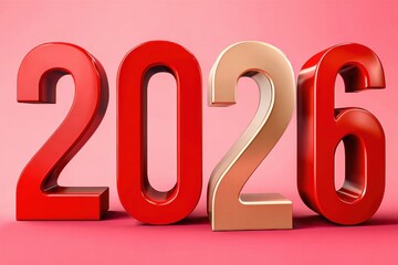 2026 numbers in white and red 3D typography on red background for year milestone visuals