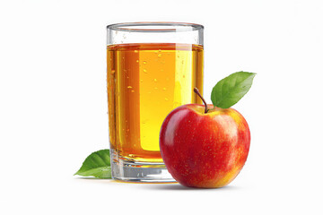 Apple juice in glass, red apple isolated on white background