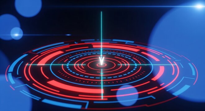 Futuristic Heads Up Display (HUD) Interface with Neon Blue and Red Target Graphics - Powered by Adobe