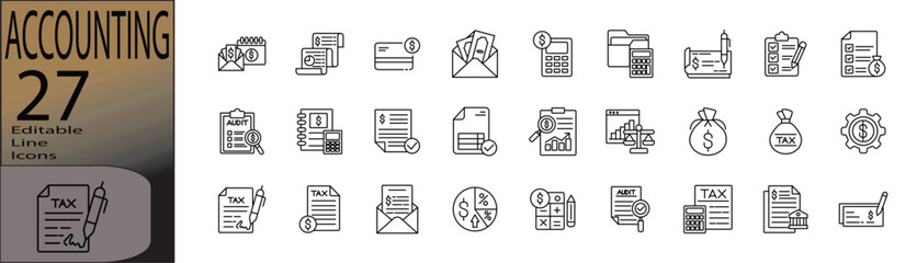 Accounting line editable icon set. Editable stroke. Vector illustration.