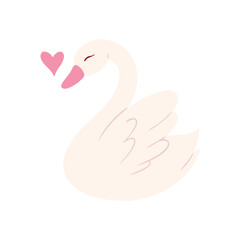 Cute Swan with Heart &ndash; Romantic Pink Cartoon Character for Valentine Design