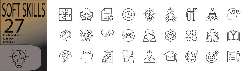 Soft Skills line editable icon set. Editable stroke. Vector illustration