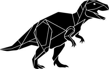 Modern geometric Tyrannosaurus Rex dinosaur silhouette in black and white, composed of sharp angular shapes. © Vectors Studio
