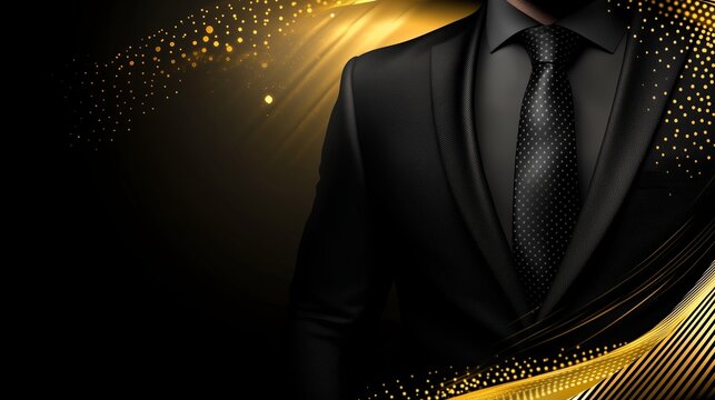 Businessman In Black Suit With Gold Accents On Dark Background