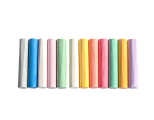 A row of colorful chalk sticks lined up on a black background