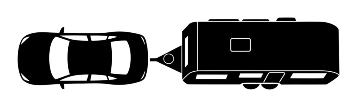 Car with Trailer Outline - Minimalist Vector