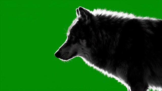 Black dog profile against green background with white outline.