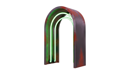 Futuristic Archway with Neon Green Lights and Rusted Metal
