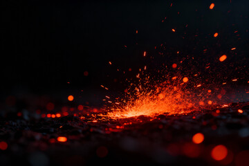 Glowing embers and sparks on dark ground