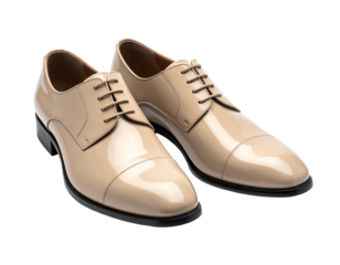 Shiny, patent leather dress shoes with a cap toe and classic lacing