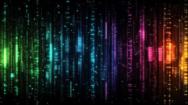 Vibrant abstract digital art background featuring dynamic colorful lines and dots pattern for modern design.
