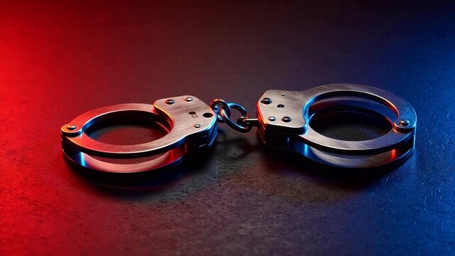 Metal handcuffs on textured surface