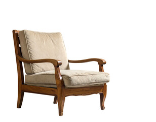 A classic upholstered armchair with wooden frame and plush cushions