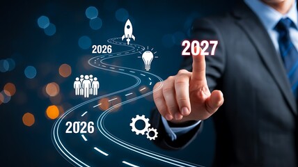 Future planning and business strategy concept with timeline and innovation icons