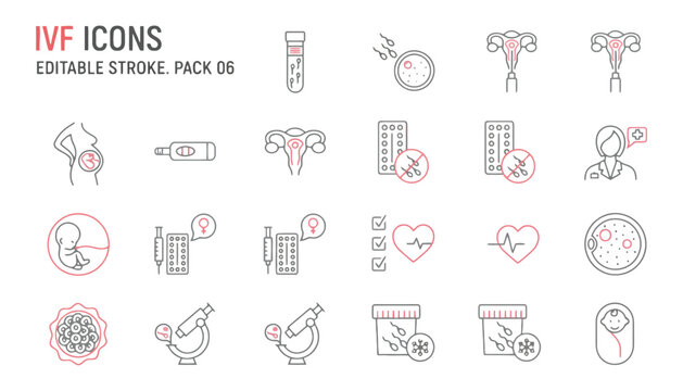 A collection of IVF icons in editable stroke style for medical purposes