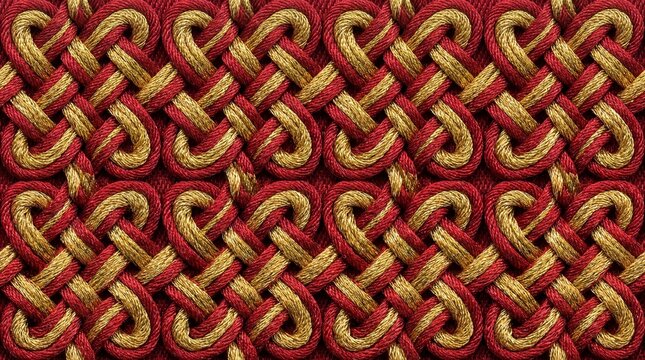 Seamless texture of red and gold chinese knotting rope craft