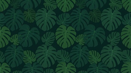 Seamless dark green tropical monstera leaf pattern
