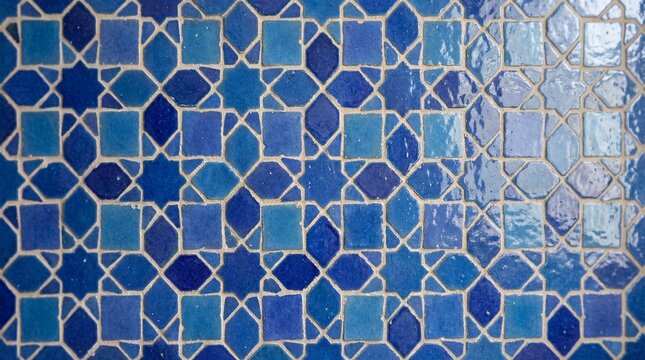 Seamless blue moroccan zellige ceramic tile pattern