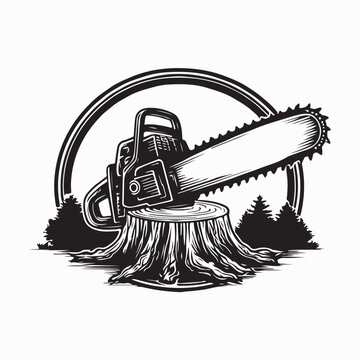 Chainsaw Vector Logo Design Isolated on White Background