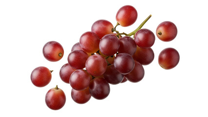 Fototapeta premium A visually striking and fresh cluster of plump, succulent red grapes, perfectly ripened and ready for enjoyment, isolated against a brilliant white