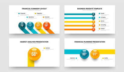 Fototapeta premium Digital Performance Four Five One Two Step Chart Slideshow Template Vector Illustration Collection. Business Growth 4 5 1 2 Element Infographic Presentation Layout Set.