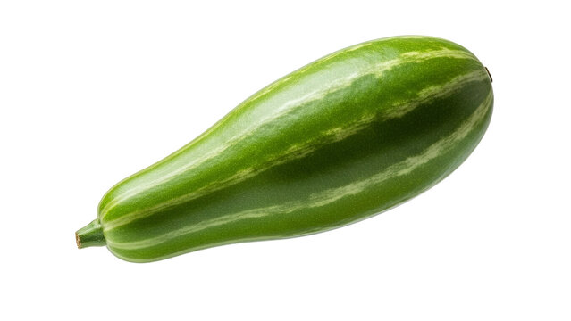 Exquisite green striped pointed gourd a vibrant and wholesome vegetable captured on a clean white background showcasing its unique natural patterns