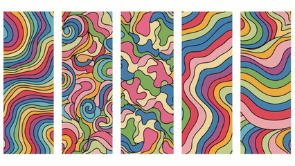 Vibrant Psychedelic Abstract Waves and Swirls in Retro Colorful Patterns