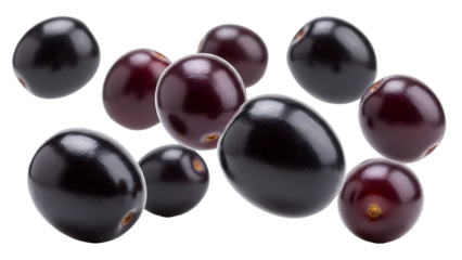 Vibrant, freshly picked, glossy dark berries in shades of rich purple and black, artfully arranged on a pristine white background for health and