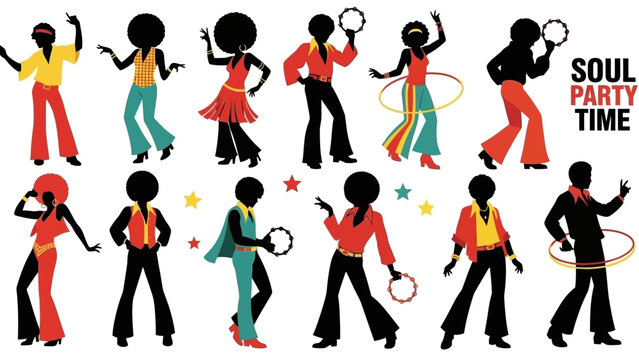 Groovy Disco Dancers Silhouettes: A Vibrant 70s Soul Party Time Celebration
