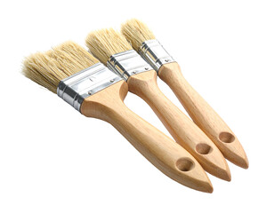 Three wooden-handled brushes with metal ferrules and natural bristles