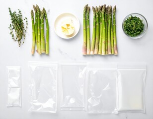 Asparagus preparation with herbs and butter for cooking